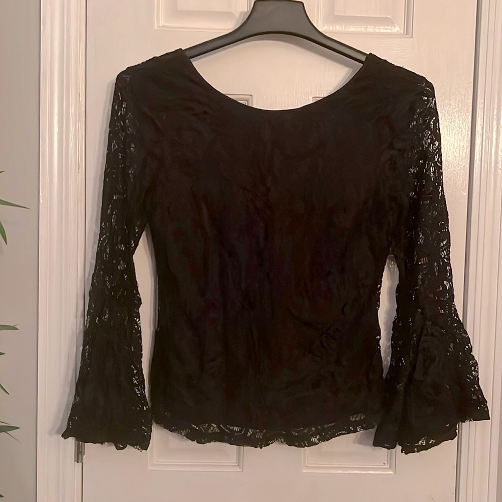 Adrianna Papell black lace shirt M EUC